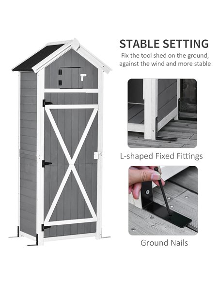 Outsunny Wooden Garden Storage Shed Multifunction Lockable Tool Cabinet Organizer w/ Workstation, 182 x 78 x 52.5 cm, Grey 845-3 - pic 39663 | FastDaddyshop