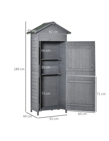 Outsunny Wooden Garden Storage Shed, 189 x 82 x 49 cm, Grey 845-352