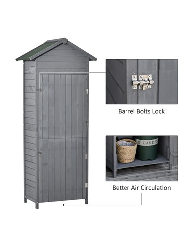 Outsunny Wooden Garden Storage Shed Timber Tool Cabinet Organiser w/ Tilted-felt Roof, Shelves, Lockable Doors, 189 x 82 x 49 cm