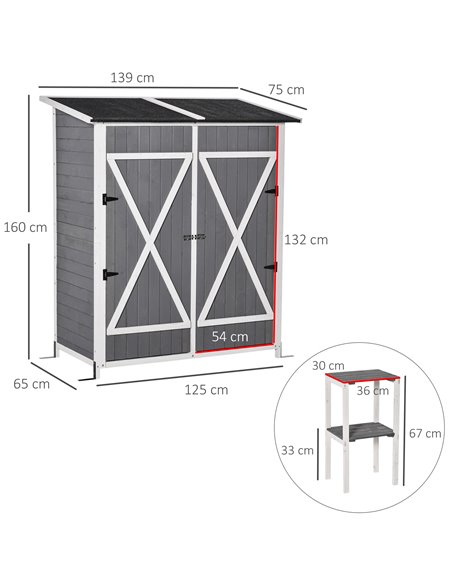 Outsunny Garden Wood Storage Shed, 139 x 75 x 160cm, Grey 845-353V02CG - pic 39677 | FastDaddyshop