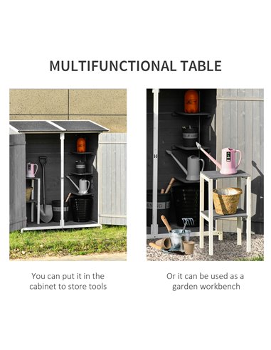 Outsunny Garden Wood Storage Shed w/ Storage Table, Hooks and Ground Nails Multifunction Lockable Sheds Tool Organizer, 139 x 75