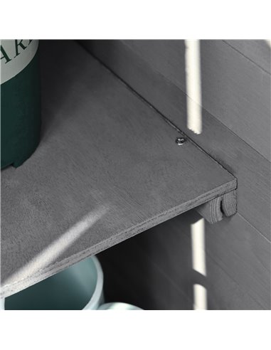 Outsunny Garden Wood Storage Shed w/ Storage Table, Hooks and Ground Nails Multifunction Lockable Sheds Tool Organizer, 139 x 75