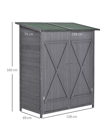 Outsunny Wooden Garden Storage Shed, 139 x 75 x 160 cm, Grey 845-353