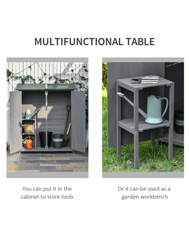 Outsunny Wooden Garden Storage Shed Lockable Tool Cabinet Organizer w/ Storage Table, Double Door, 139 x 75 x 160 cm, Grey 845-3