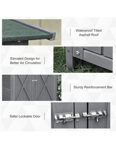 Outsunny Wooden Garden Storage Shed Lockable Tool Cabinet Organizer w/ Storage Table, Double Door, 139 x 75 x 160 cm, Grey 845-3