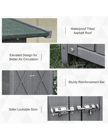 Outsunny Wooden Garden Storage Shed Lockable Tool Cabinet Organizer w/ Storage Table, Double Door, 139 x 75 x 160 cm, Grey 845-3 - pic 39688 | FastDaddyshop