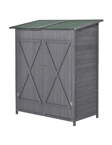 Outsunny Wooden Garden Storage Shed Lockable Tool Cabinet Organizer w/ Storage Table, Double Door, 139 x 75 x 160 cm, Grey 845-3