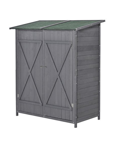 Outsunny Wooden Garden Storage Shed Lockable Tool Cabinet Organizer w/ Storage Table, Double Door, 139 x 75 x 160 cm, Grey 845-3 - pic 39692 | FastDaddyshop