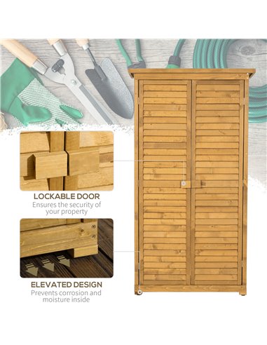 Outsunny Wooden Garden Storage Shed, Compact Utility Sentry Unit, 3-Tier Shelves Tool Cabinet Organizer with Asphalt Roof and Sh