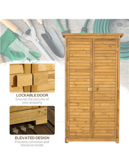 Outsunny Wooden Garden Storage Shed, Compact Utility Sentry Unit, 3-Tier Shelves Tool Cabinet Organizer with Asphalt Roof and Sh - pic 39698 | FastDaddyshop