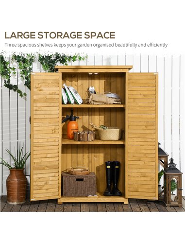 Outsunny Wooden Garden Storage Shed, Compact Utility Sentry Unit, 3-Tier Shelves Tool Cabinet Organizer with Asphalt Roof and Sh