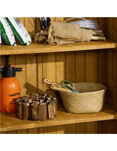 Outsunny Wooden Garden Storage Shed, Compact Utility Sentry Unit, 3-Tier Shelves Tool Cabinet Organizer with Asphalt Roof and Sh - pic 39701 | FastDaddyshop