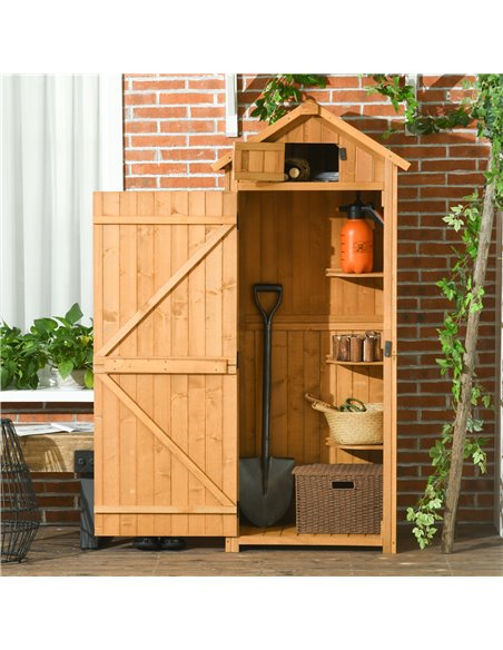 Outsunny Wooden Garden Storage Shed, 77 x 54.2 x 179 cm, Brown 845-209V01BN - pic 39703 | FastDaddyshop