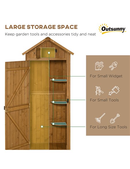 Outsunny Wooden Garden Storage Shed, 77 x 54.2 x 179 cm, Brown 845-209V01BN - pic 39705 | FastDaddyshop