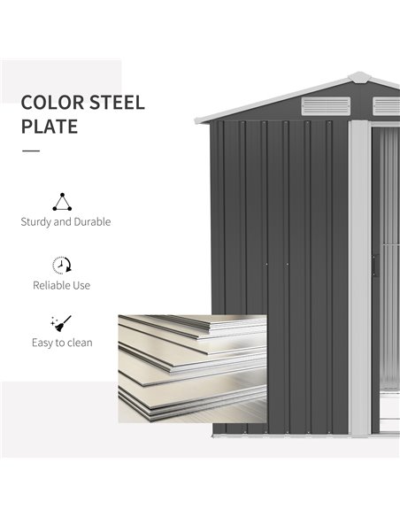 Outsunny 5ft x 4ft Garden Metal Storage Shed, Tool Storage Shed with Sliding Door, Sloped Roof and Floor Foundation for Garden,  - pic 39714 | FastDaddyshop