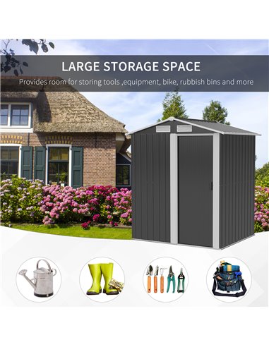 Outsunny 5ft x 4ft Garden Metal Storage Shed, Tool Storage Shed with Sliding Door, Sloped Roof and Floor Foundation for Garden, 