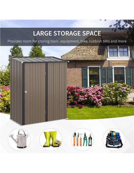 Outsunny 5 x 3 ft Metal Garden Storage Shed Patio Corrugated Steel Roofed Tool Shed with Single Lockable Door, Brown 845-532BN - pic 39732 | FastDaddyshop