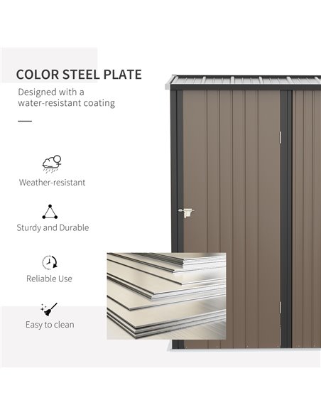 Outsunny 5 x 3 ft Metal Garden Storage Shed Patio Corrugated Steel Roofed Tool Shed with Single Lockable Door, Brown 845-532BN - pic 39733 | FastDaddyshop