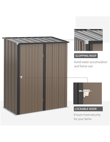 Outsunny 5 x 3 ft Metal Garden Storage Shed Patio Corrugated Steel Roofed Tool Shed with Single Lockable Door, Brown 845-532BN