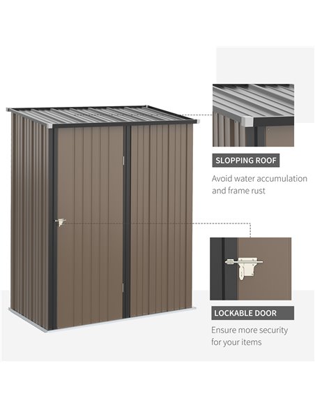 Outsunny 5 x 3 ft Metal Garden Storage Shed Patio Corrugated Steel Roofed Tool Shed with Single Lockable Door, Brown 845-532BN - pic 39734 | FastDaddyshop