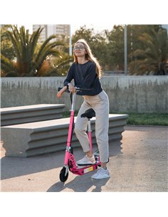 HOMCOM 120W Teens Foldable Kids Powered Scooters 24V Rechargeable Battery Adjustable Ride on Outdoor Toy (Pink)
