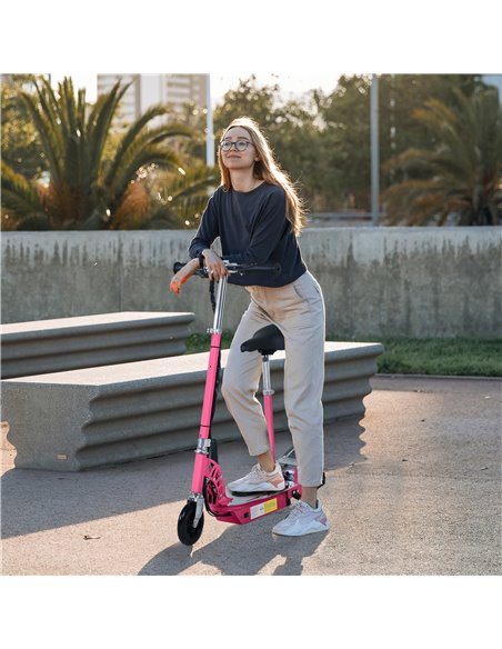 HOMCOM 120W Teens Foldable Kids Powered Scooters 24V Rechargeable Battery Adjustable Ride on Outdoor Toy (Pink) - pic 3974 | FastDaddyshop