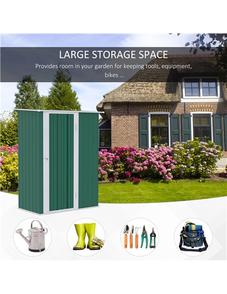 Outsunny 4.7ft x 2.8ft Garden Shed Steel Storage Shed Outdoor Equipment Tool Sloped Roof Door w/ Latch Weather-Resistant Paint G - pic 39744 | FastDaddyshop