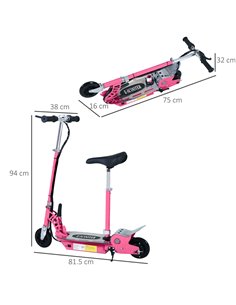 HOMCOM 120W Teens Foldable Kids Powered Scooters 24V Rechargeable Battery Adjustable Ride on Outdoor Toy (Pink) 2
