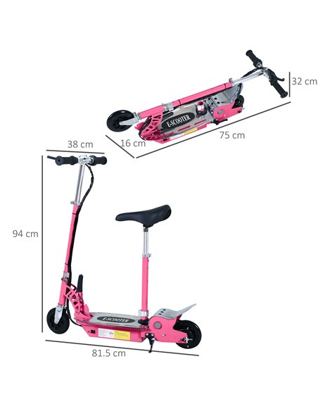 HOMCOM 120W Teens Foldable Kids Powered Scooters 24V Rechargeable Battery Adjustable Ride on Outdoor Toy (Pink) - pic 3975 | FastDaddyshop