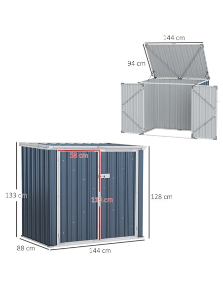 Outsunny 5ft x 3ft Garden 2-Bin Steel Storage Shed, Grey 845-682 - pic 39767 | FastDaddyshop