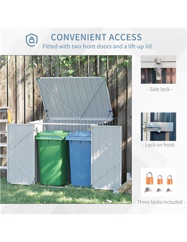 Outsunny 5ft x 3ft Garden 2-Bin Steel Storage Shed, Double Rubbish Storage Shed, Hide Dustbin w/ Locking Doors and Openable Lid 