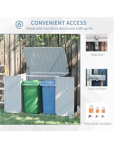 Outsunny 5ft x 3ft Garden 2-Bin Steel Storage Shed, Double Rubbish Storage Shed, Hide Dustbin w/ Locking Doors and Openable Lid  - pic 39769 | FastDaddyshop
