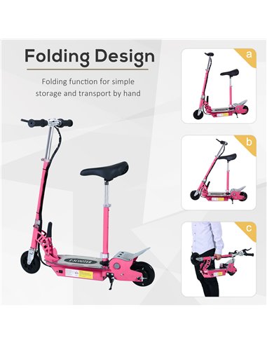 HOMCOM 120W Teens Foldable Kids Powered Scooters 24V Rechargeable Battery Adjustable Ride on Outdoor Toy (Pink)