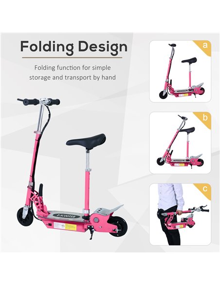 HOMCOM 120W Teens Foldable Kids Powered Scooters 24V Rechargeable Battery Adjustable Ride on Outdoor Toy (Pink) - pic 3977 | FastDaddyshop