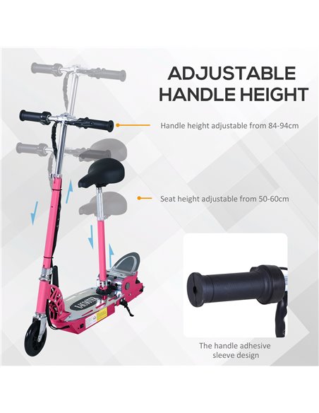 HOMCOM 120W Teens Foldable Kids Powered Scooters 24V Rechargeable Battery Adjustable Ride on Outdoor Toy (Pink) - pic 3978 | FastDaddyshop