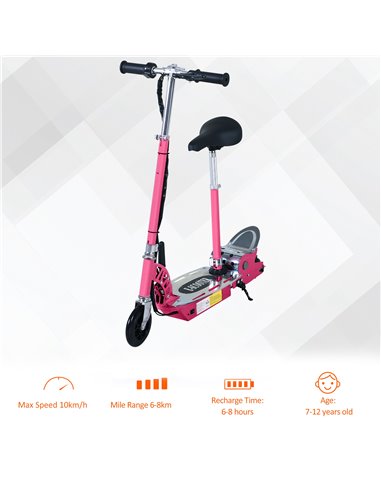 HOMCOM 120W Teens Foldable Kids Powered Scooters 24V Rechargeable Battery Adjustable Ride on Outdoor Toy (Pink)