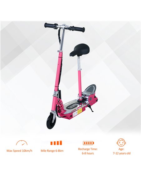 HOMCOM 120W Teens Foldable Kids Powered Scooters 24V Rechargeable Battery Adjustable Ride on Outdoor Toy (Pink) - pic 3979 | FastDaddyshop