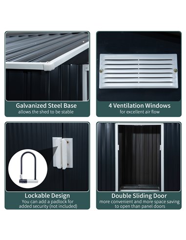 Outsunny Lockable Garden Shed Large Patio Roofed Tool Metal Storage Building Foundation Sheds Box Outdoor Furniture, 7ft x 4ft, 