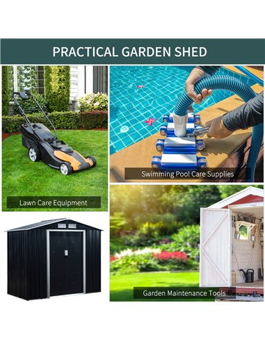 Outsunny Lockable Garden Shed Large Patio Roofed Tool Metal Storage Building Foundation Sheds Box Outdoor Furniture, 7ft x 4ft, 