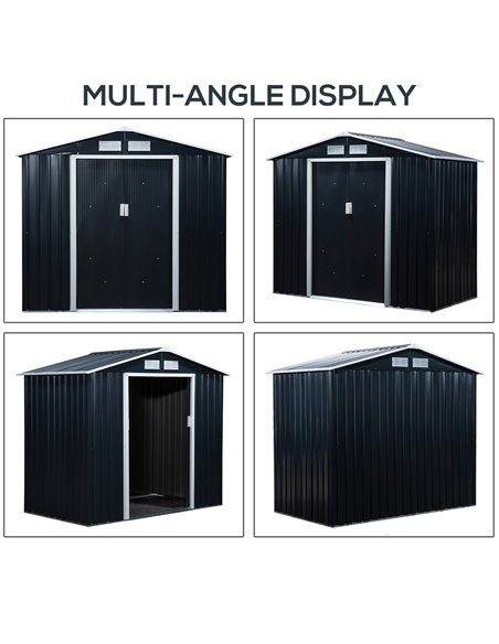 Outsunny Lockable Garden Shed Large Patio Roofed Tool Metal Storage Building Foundation Sheds Box Outdoor Furniture, 7ft x 4ft,  - pic 39798 | FastDaddyshop