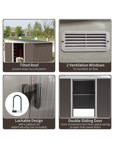 Outsunny 11 x 9 ft Metal Garden Storage Shed Sloped roof Tool House with Double Sliding Doors and 2 Air Vents, Grey 845-529GY