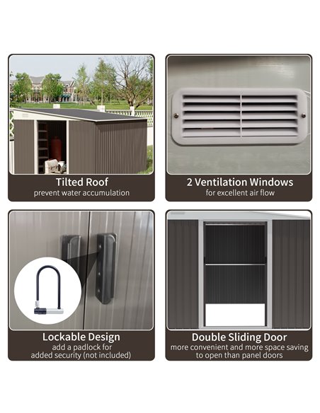Outsunny 11 x 9 ft Metal Garden Storage Shed Sloped roof Tool House with Double Sliding Doors and 2 Air Vents, Grey 845-529GY - pic 39805 | FastDaddyshop