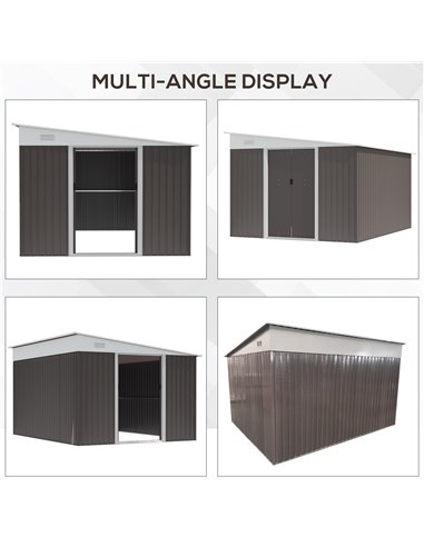 Outsunny 11 x 9 ft Metal Garden Storage Shed Sloped roof Tool House with Double Sliding Doors and 2 Air Vents, Grey 845-529GY