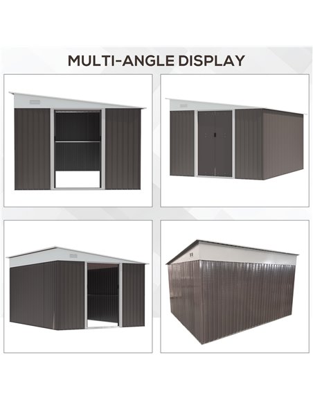 Outsunny 11 x 9 ft Metal Garden Storage Shed Sloped roof Tool House with Double Sliding Doors and 2 Air Vents, Grey 845-529GY - pic 39807 | FastDaddyshop