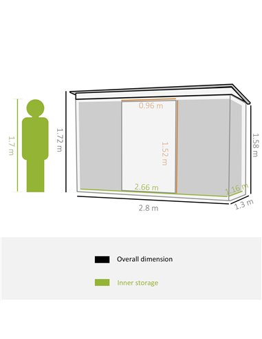 Outsunny 9 x 4.5 ft Pent Roof Metal Garden Storage Shed, Light Green 845-032GN