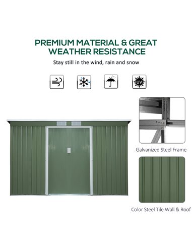Outsunny 9 x 4.5 ft Pent Roof Metal Garden Storage Shed, Light Green 845-032GN
