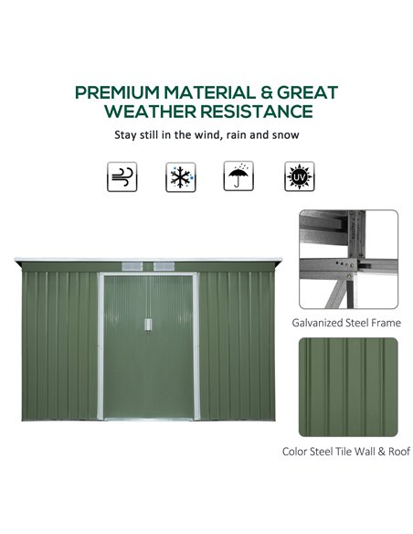 Outsunny 9 x 4.5 ft Pent Roof Metal Garden Storage Shed, Light Green 845-032GN - pic 39831 | FastDaddyshop