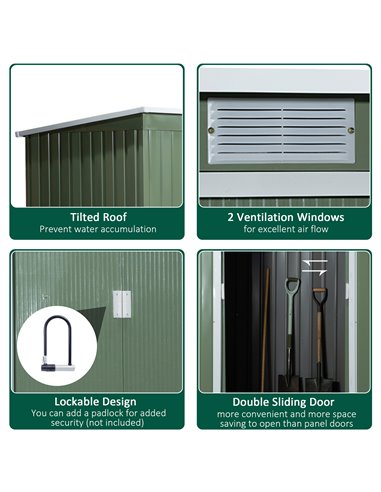 Outsunny 9 x 4.5 ft Pent Roof Metal Garden Storage Shed, Light Green 845-032GN