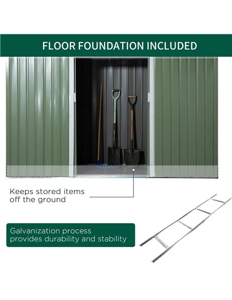 Outsunny 9 x 4.5 ft Pent Roof Metal Garden Storage Shed Corrugated Steel Tool Box with Foundation Ventilation & Doors, Light Gre - pic 39833 | FastDaddyshop