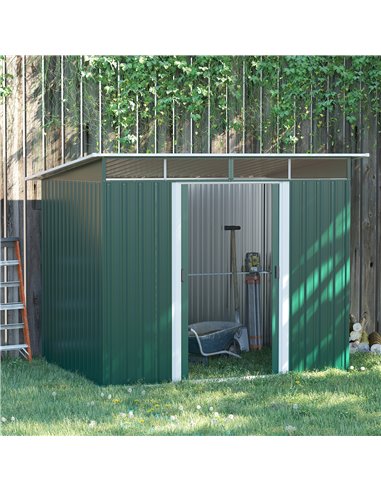 Outsunny Pent Roofed Metal Garden Shed, 260L x 194W x 200H cm, Green 845-174V01GN